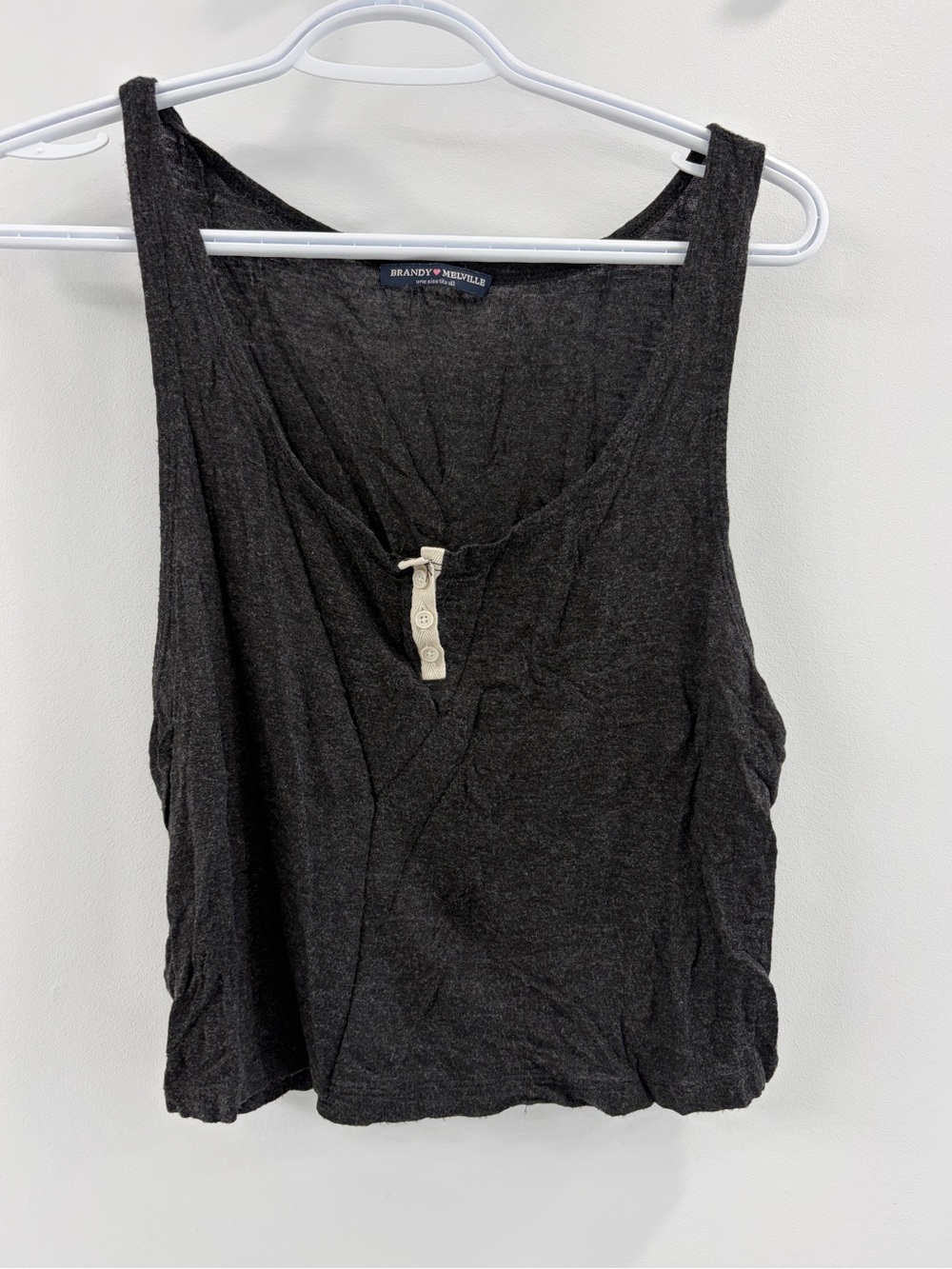 Brandy Melville Charcoal Scoop Neck Button Tank Top